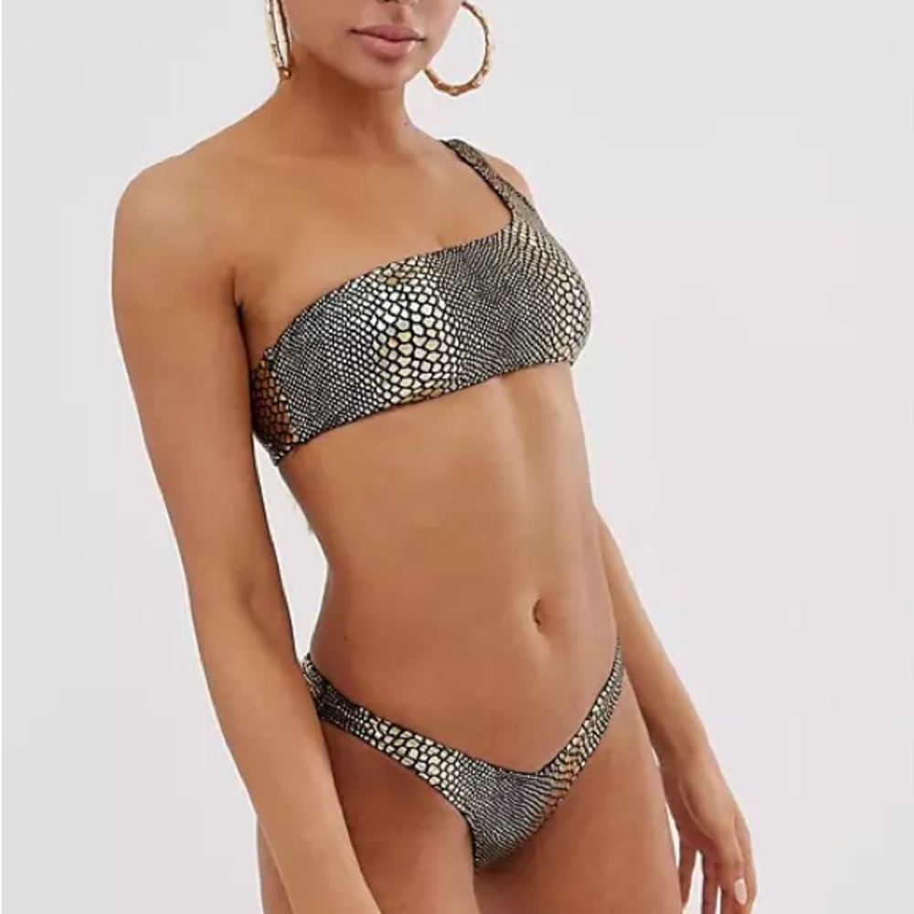 Jaded London- gold snake skin one shoulder bikini- size US 2
